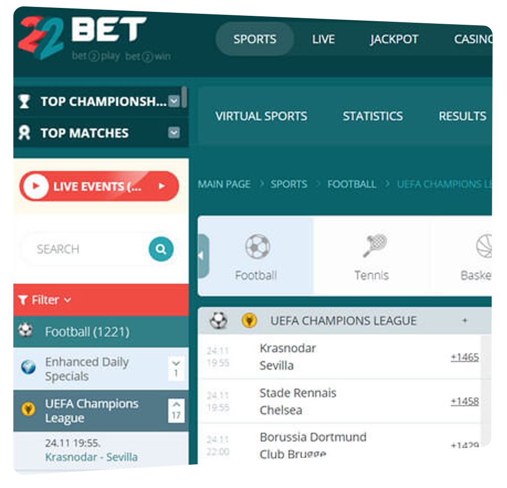 22 bet casino live and betting options